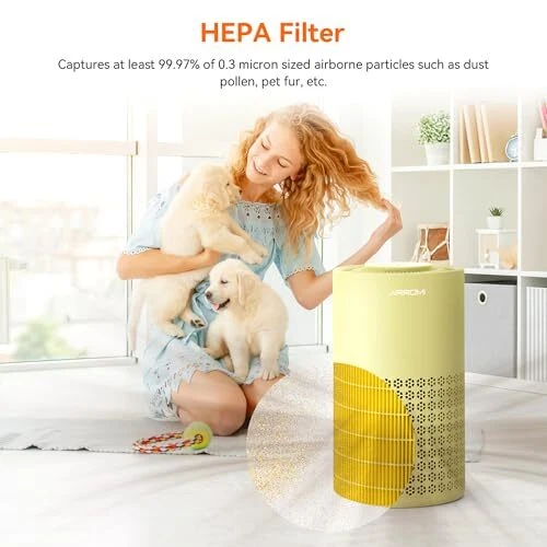 Air Purifier for Bedroom with HEPA Fet Filters, AIRROMI Yellow Air Purifiers