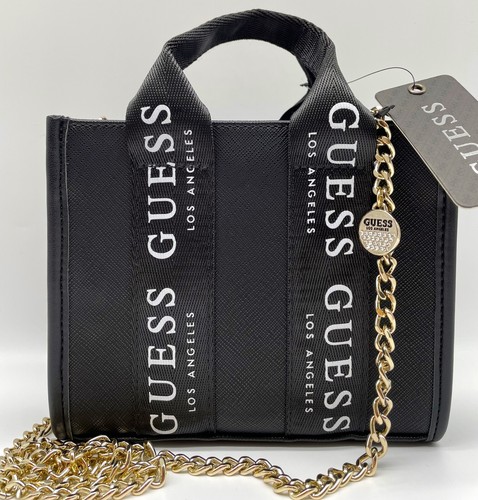 GUESS LOGO MINI TOTE & CROSSBODY SHOULDER BAG HANDBAG Black • AUTHENTIC New BNWT - Picture 16 of 21