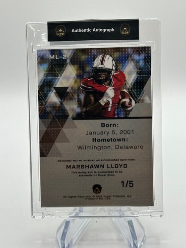 MARSHAWN LLOYD /5 AUTO CRACKED ICE SUPER GLOW 1ST EVER 2023 TRANSFER INVEST - Picture 2 of 2