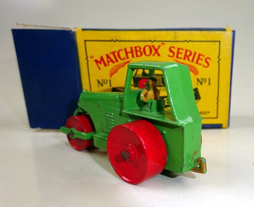 Matchbox 1-75 serie 01B Road Roller verde chiaro/rosso ottimo con scatola "B1" - Foto 3 di 10