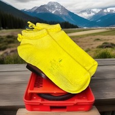 VTG Socks 80's Golf Ladies Acrylic USA Yellow 8" Low Cut 70's Ankle Handcraft