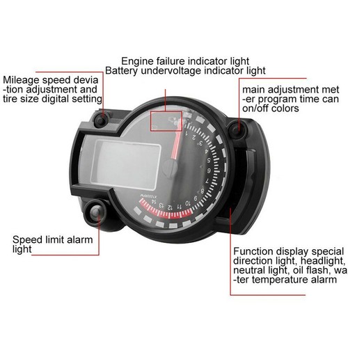 Motorcycle Digital LCD Digital Gauge Speedometer Tachometer Odometer Color Light - Picture 9 of 12