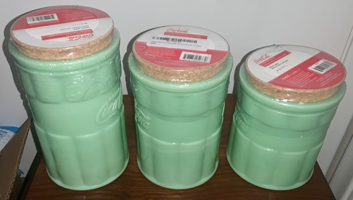 Coca Cola JADEITE GREEN 3 Piece Canister Set NEW - Picture 3 of 10