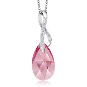 Beautiful-Tear-Drop-Ribbon-Pendant-on-18-034-Chain-Created-with-Swarovski-Crystals