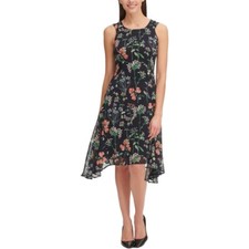 Tommy Hilfiger Midi Hi-Low Trapeze Dress Size 4 Womens Navy Floral Sleeveless