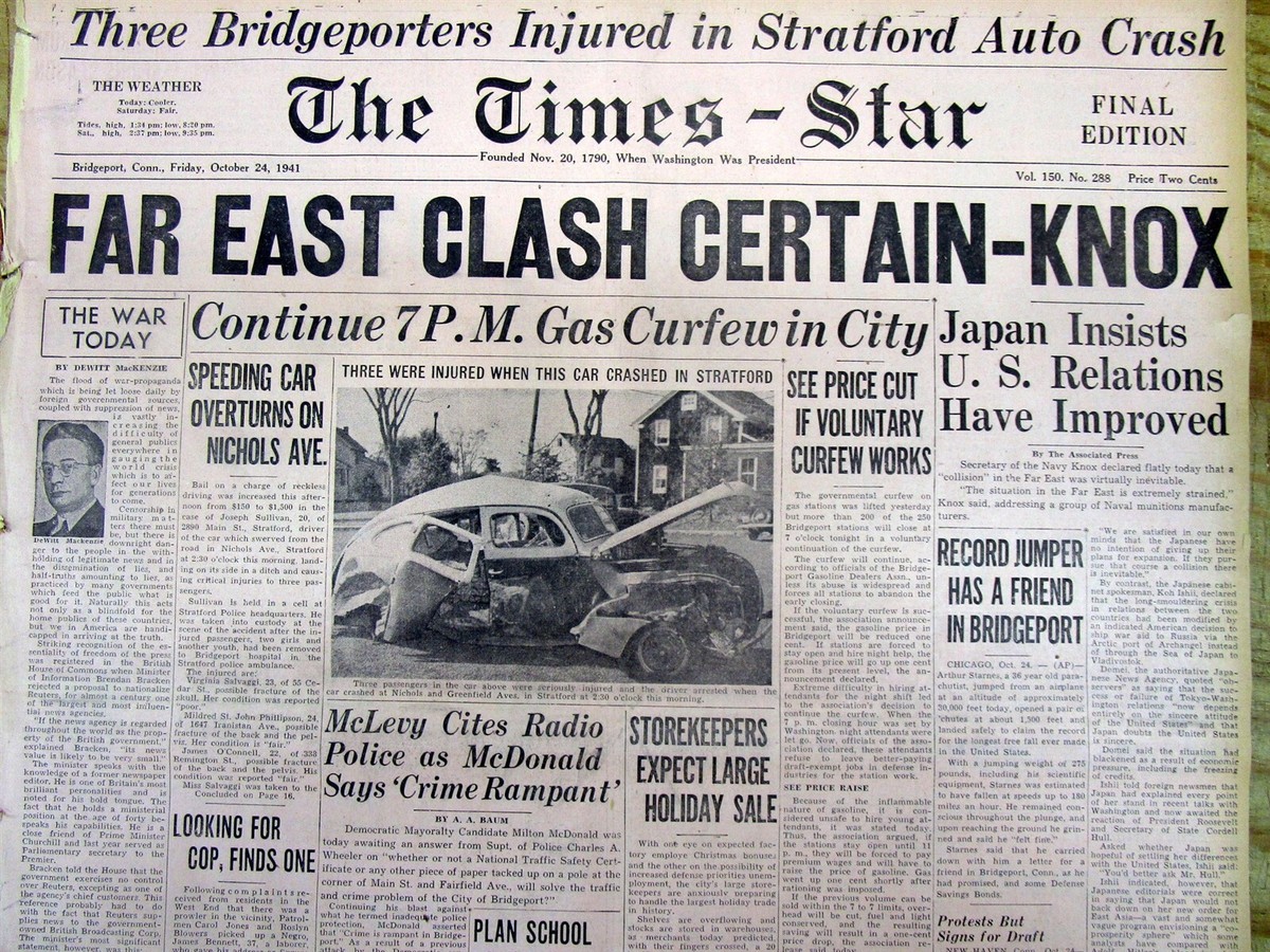 2 1941 headline newspaper w Prediction of the US entry into