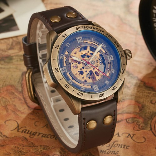 Vintage Antik Stil Rustikal Bronze Analog Mechanisch Automatik Armbanduhr Uhr - Bild 27 von 36
