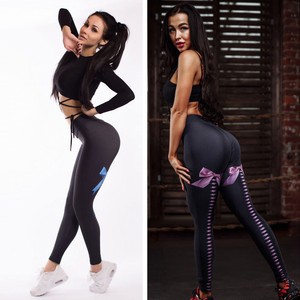 women bow high waist yoga sport leggings plus size fitness trouser plus size fitness wear