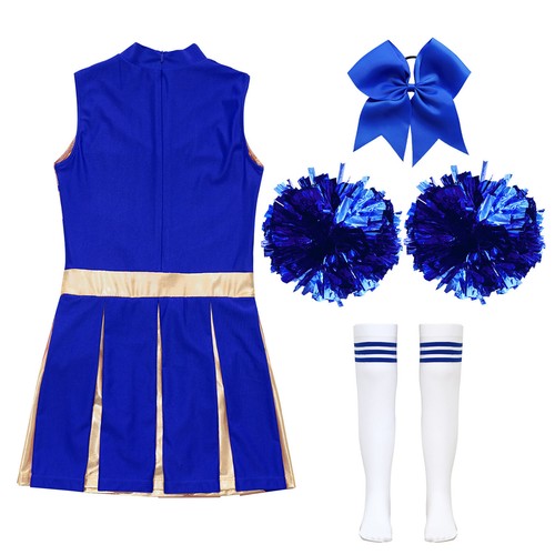 Girls Halloween Cheerleading Outfits with Pompoms Cheer Leader Uniform Costume - Picture 87 of 116
