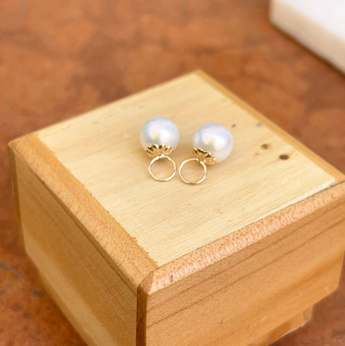 14KT Yellow Gold & Pearl Add to Hoop Earring Charms NEW 5MM Hooplets - Picture 5 of 5