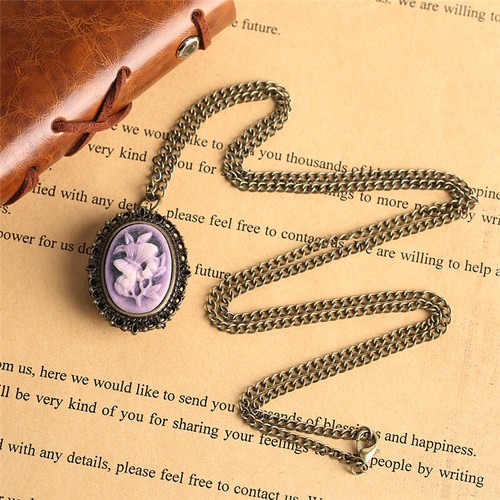 Elegant Small Oval Shaped Quartz Pocket Watch with Necklace Chain Birthday Gifts - Picture 12 of 15