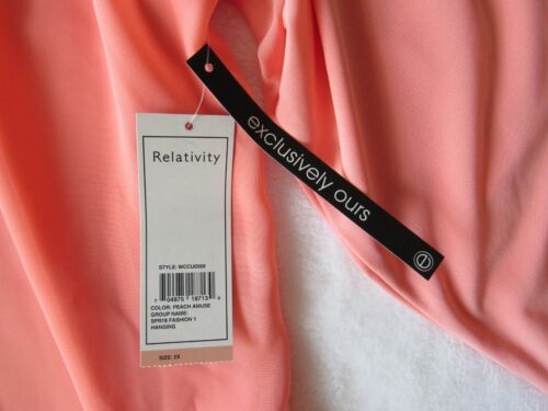 RELATIVITY Plus Size 2X Peach 3/4 Sleeve V-Neck Draped Pullover Blouse Top - Picture 3 of 15
