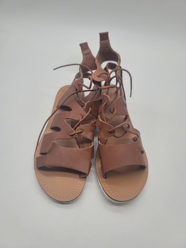 Wild Diva Womens Gladiator Sandals Brown Lace Up Open Toe Wavy Cutout 7.5 New - Picture 2 of 5