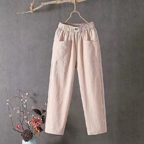 Women's Trousers Summer Linen Cotton Casual Loose Pockets Harem Pants Plus size - Picture 13 of 15