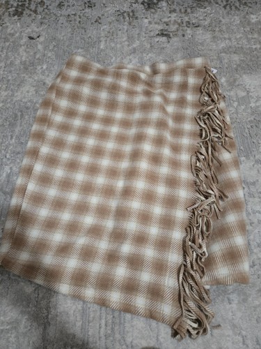 Time & Tru Women's XXL (20)Tan Plaid Fringe Pull On Skirt Preppy Career New
