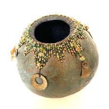 Gourds Hand Made Gourds Beads Embellisments Dark Colors Signed Janet Frederick 6