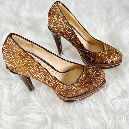 Cole Haan Chelsea Doppel Plateau Pumps braun weiß Animal Print Fell 6B