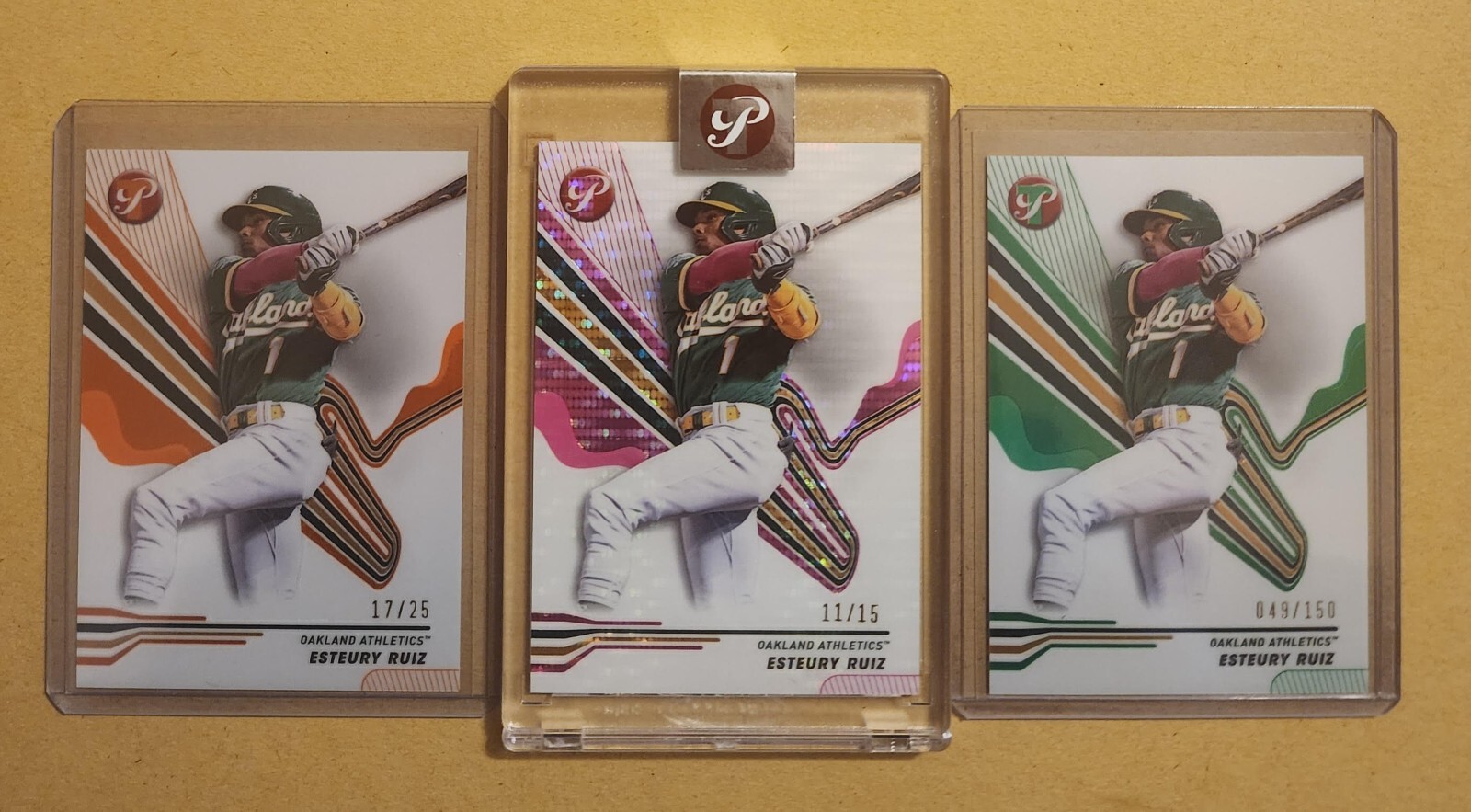 Esteury Ruiz 2024 Topps Pristine 3 Refractor Pink /15 + Orange /25 + Green /150