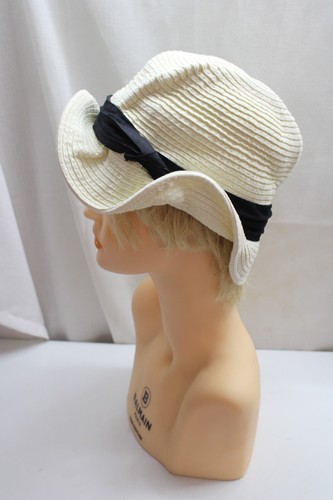 Neutral Beige Vintage Style 1930s 1940s wide brim Cloche Hat OSFM 8in - Picture 2 of 7