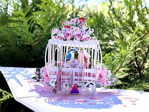 3D Pop Up Greeting Card Handmade Bird Couple Family Birthday Anniversary Friends - Picture 2 of 11