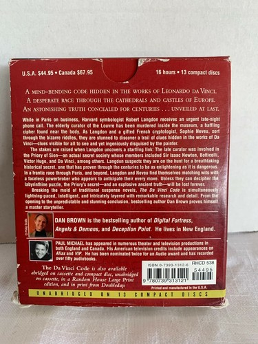 The Da Vinci Code Audio CD – Audiobook, Unabridged-16 hours, 13 CD's - Picture 2 of 4