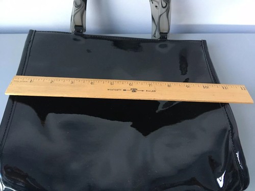 Nieman Marcus schwarze Handtasche Lackhandtasche klassisch grau Marmor Plexiglas Griffe neu ohne Etikett - Bild 10 von 12