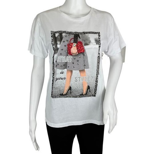 Women's T-shirt Alegria Shiny Stone Print Letters What Is Yours Style White sz S - Bild 1 von 4