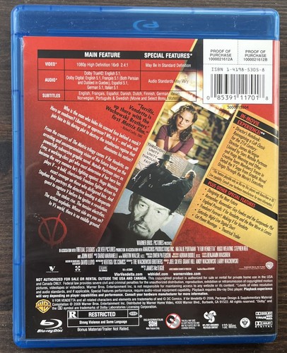 V FOR VENDETTA (2005) - Warner Bros. Blu-ray - Natalie Portman - Picture 2 of 3