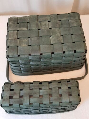 Wicker Wooden Storage Basket Organizer With Handles 2 Piece Green Unbranded - Picture 14 of 17