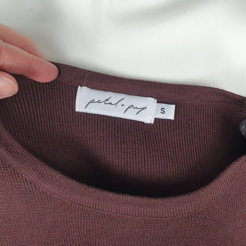 Petal & Pup Size S Ribbed Knit Fitted Dress Midi Cut Out Long Sleeve Brown Women - Picture 11 of 13