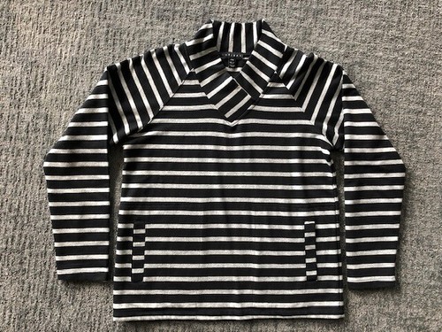 TRIBAL Black/Gray 100% Cotton Knit Striped Top Shirt PM V-Neck L/S Pockets EUC - Bild 4 von 8