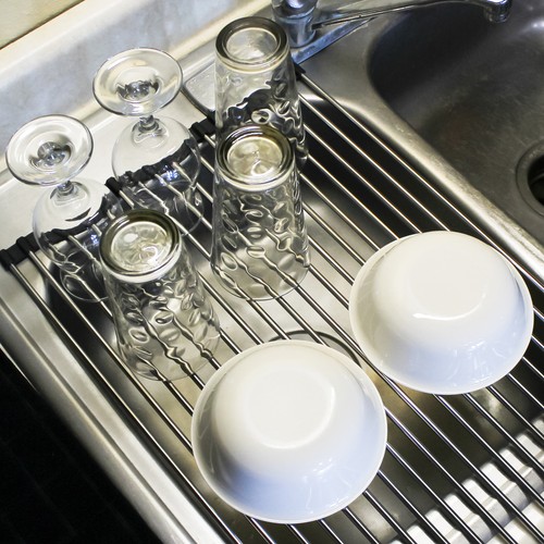 Potted Pans Roll Up Dish Drying Rack - Steel 18 Tube Over Sink Dish Drying Rack - Picture 5 of 8