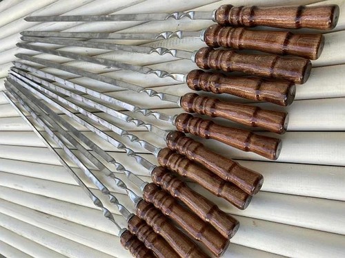 Top Set of 12 Stainless Steel Skewers Shashlik Barbecue Grill Kebab BBQ 74/60 cm - Picture 2 of 10