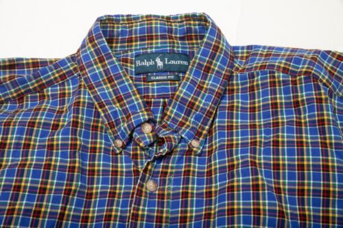 Ralph Lauren Shirt Mens Extra Large Tall Blue Red Yellow Green Plaid Button Down - Picture 4 of 9