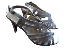Rialto Slingback Strappy Criss Cross 3.5" Heel Sandals Metallic Silver Glitter 6