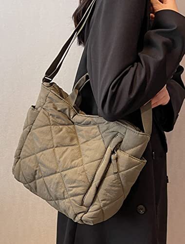 Women Quilted Tote Bag Puffer Handbag Lightweight Padding Shoulder Bag Nylon - Picture 3 of 11