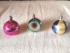 3 Vintage Mercury Glass  Mica Embossed Indent 2" Christmas Ornaments Poland