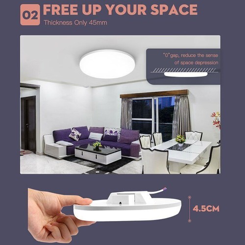 Lámpara de techo LED redonda 36W lámpara de baño lámpara de techo hogar salón pasillo lámpara DE - Imagen 3 de 10