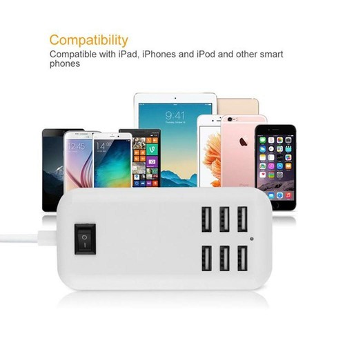 5V-4A WALL 6 USB PORT A/C HUB CHARGER UNIVERSAL power FOR iphone 4S 5 6 7 8 X - Picture 9 of 13