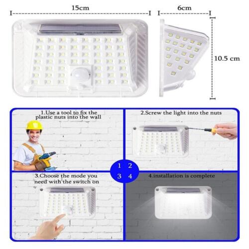 Solar Power 90 LED Lights PIR Motion Sensor Outdoor Security Solar Wall Lamp NEW - Picture 2 of 15