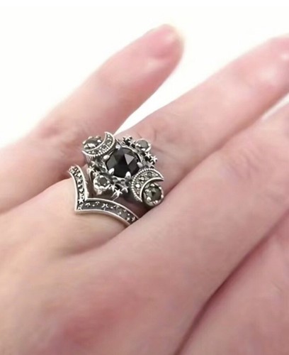 Triple goddesses maiden mother &Crone Ring Set Wiccan Full Waning Moon Size 10 - Picture 5 of 6