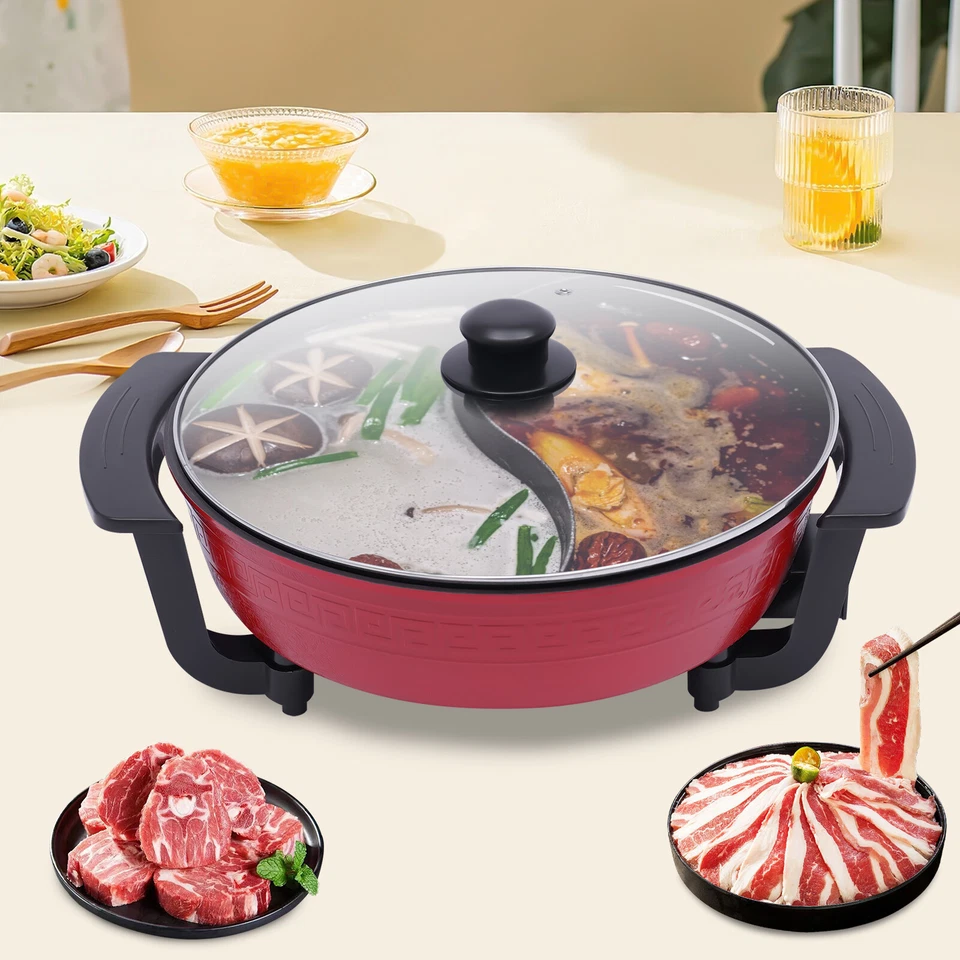 Elektrische Antihaft Hot Pot Topf 1300W Mit 2 Kammern Shabu Shabu Ø30cm+Deckel - Bild 2 von 4