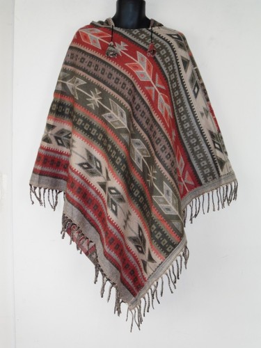Wild West Cowboy Poncho V-Shape Hooded Fair Trade Festival Soft Snug Acrylic - 第 1/4 張圖片