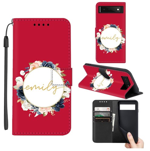 Custodia personalizzata floreale supporto portafoglio cover pelle per Google Pixel 8A 7 9 Pro 6A 10 - Foto 25 di 100