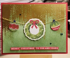 Stampin Up LITTLE BIT FESTIVE DSP * MERRY CHRISTMAS * CARD KIT, Makes 4-WREATH