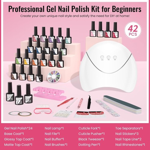 Gel Nail Polish Kit With UV Lamp Light Poly Extension Soak Off Manicure Tool Set - Picture 2 of 13