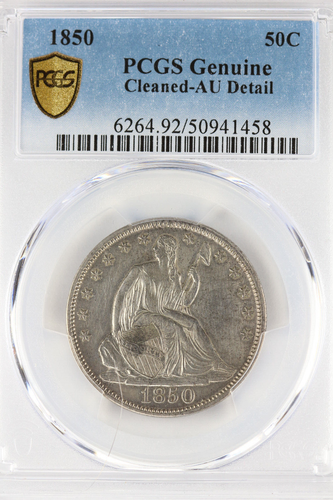1850 Seated Liberty Half PCGS Genuine Cleaned AU Detail