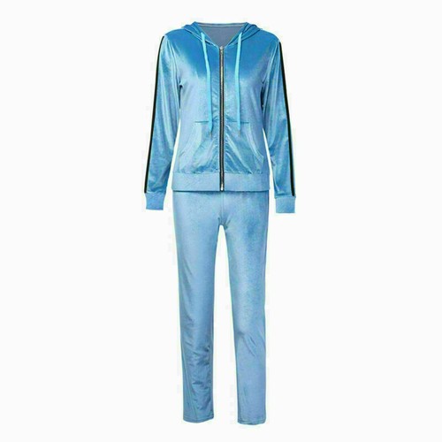 Women 2pcs Casual Velvet Tracksuit Sweatshirt Zip Up Hoodies Suit Top Pants - Picture 6 of 11