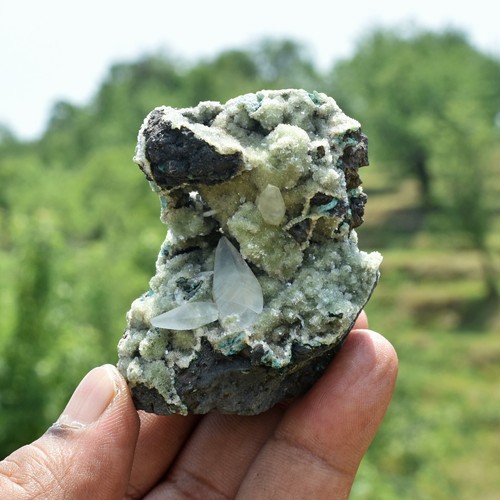 SMOKY STELLAR BEAM CALCITE CRYSTAL ON CELADONITE HEULANDITE STILBITE MATRIX - Picture 3 of 8