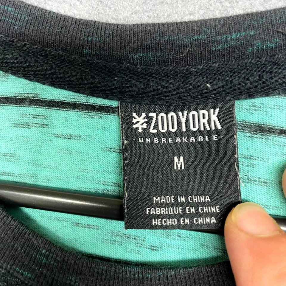 Camiseta Pullover Zoo York Y2K Para Hombre Mediana Negra Verde Rayas Algodón Cuello Redondo Foto 3 de 4